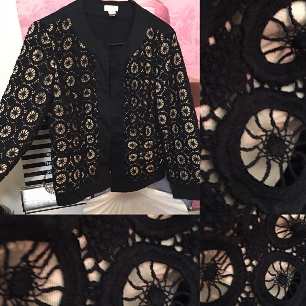 Chico’s Black stretch circle lace open jacket